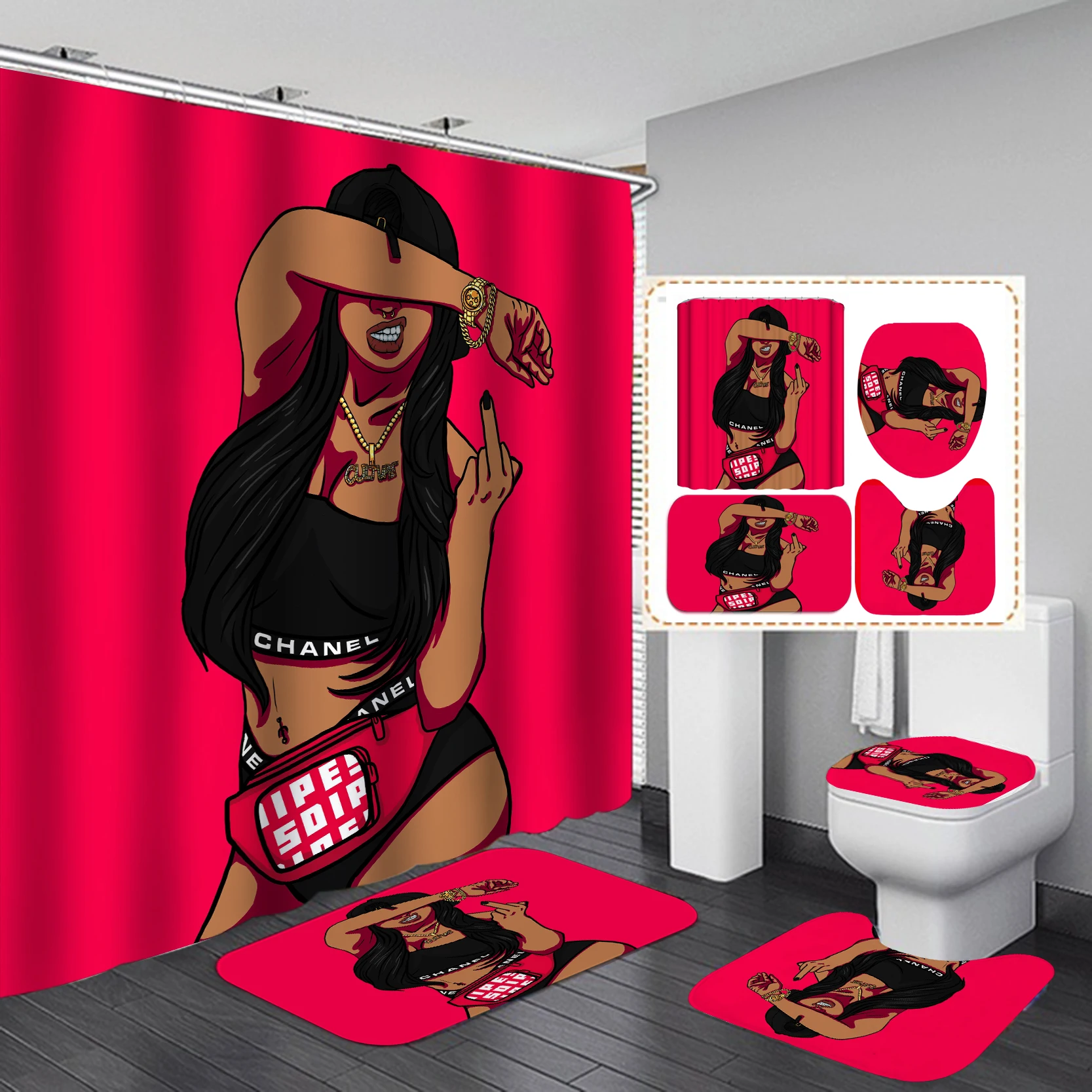 Home Goods Bathroom Accessories - ستارة حمام مخصصة بتصميم فتاة أفريقية