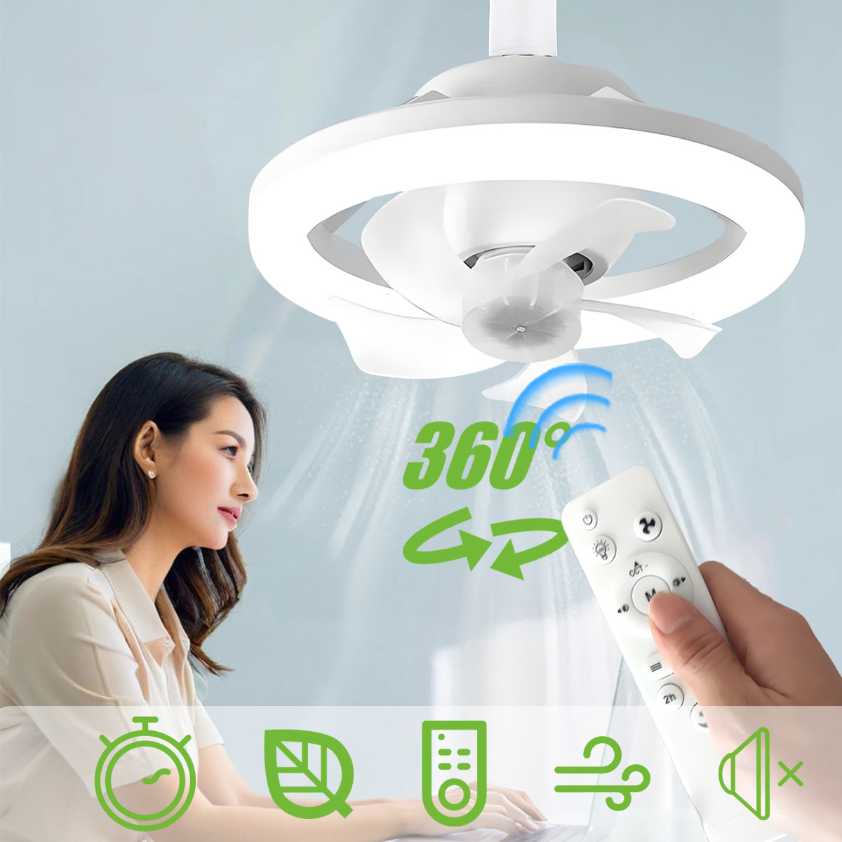 Home Bathroom Ventilation - 360 ° الدورية E27 مروحة السقف