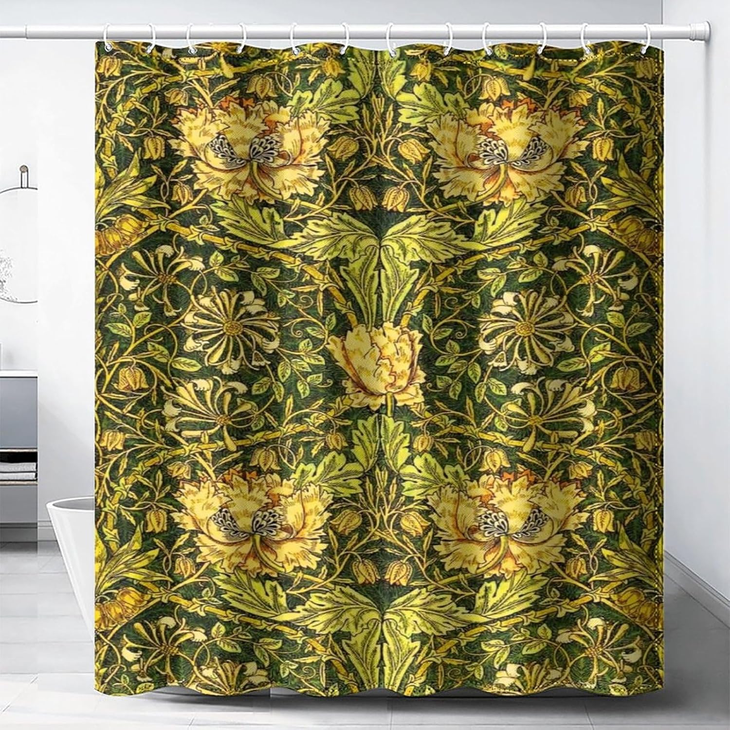 Home Bathroom Decor Ideas - ستارة حمام مقاومة للماء بتصميم نباتي