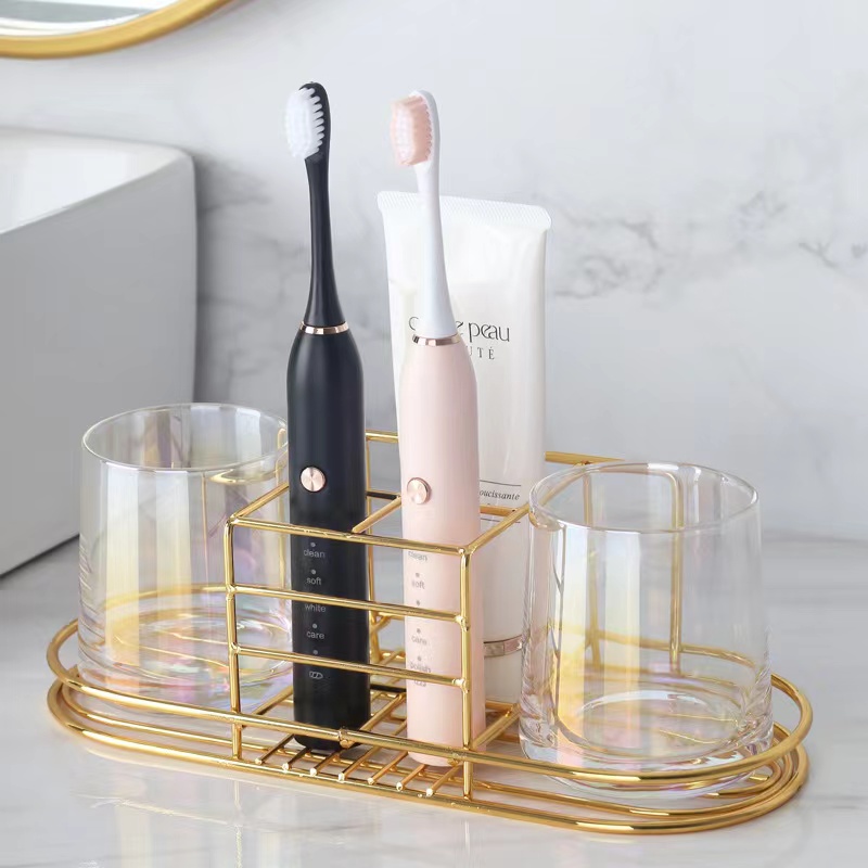 Home Bathroom Shelf - حامل فرشاة أسنان ذهبي مثبت على