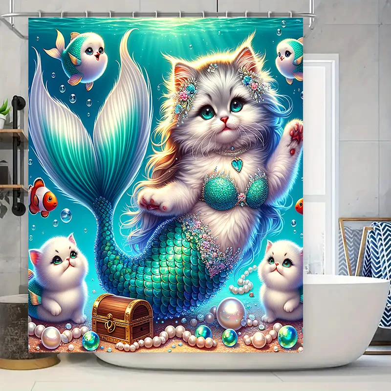 Home Bathroom Decor Ideas - ستارة الدش حورية البحر القط ذيل