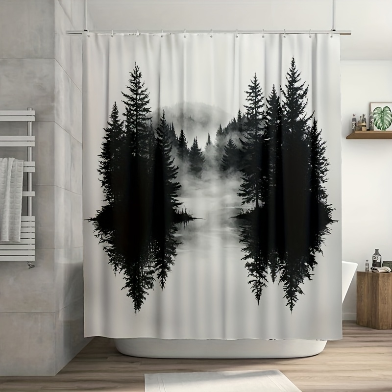 Home Bathroom Decor Ideas - ستارة حمام بتصميم غابة متموجة وغابات