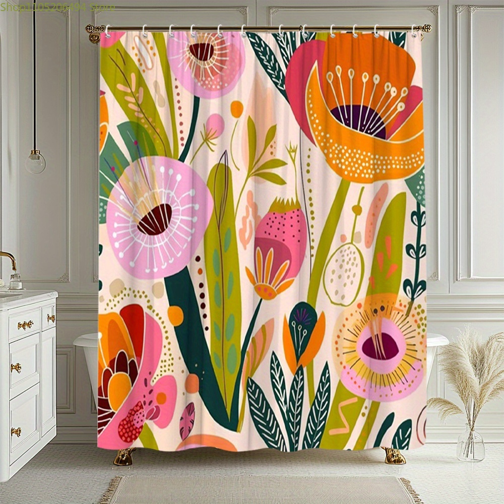 ستارة حمام بنمط زهور نابض بالح - مراجعة Home Bathroom Decor Ideas وسعره