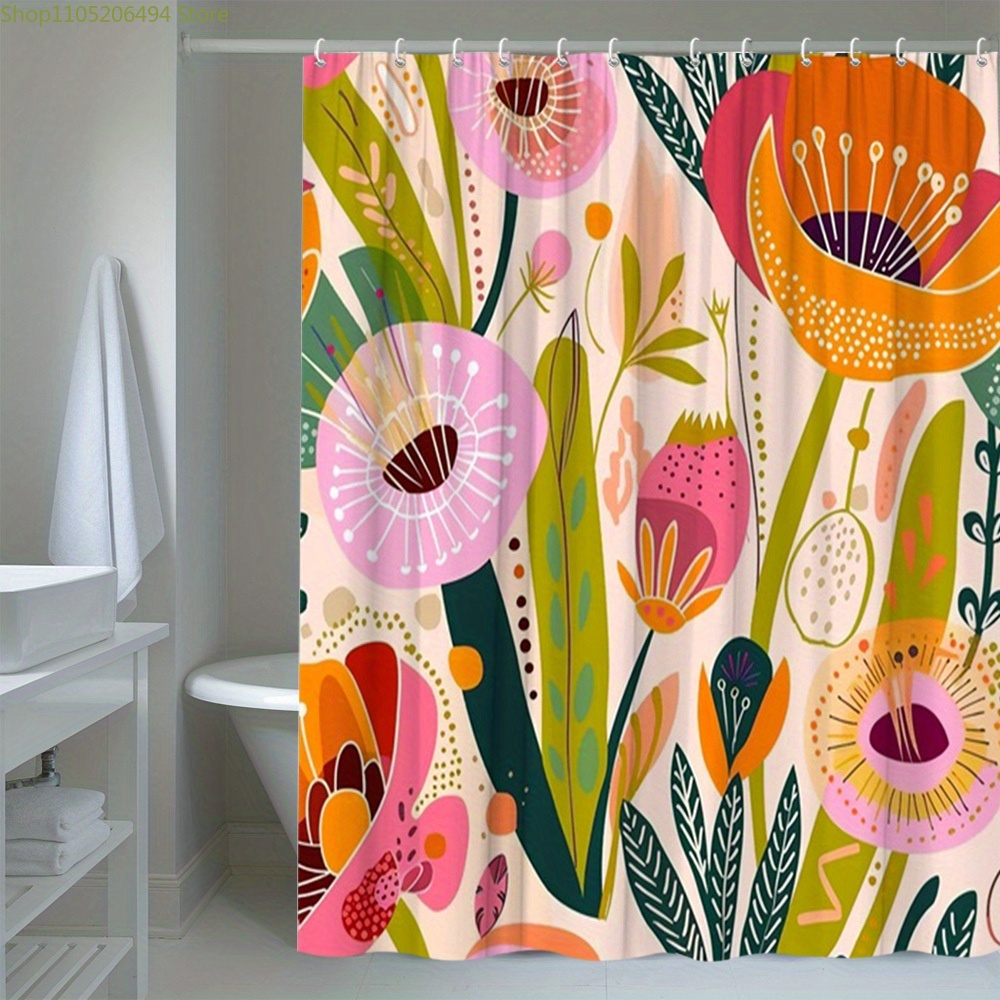 ستارة حمام بنمط زهور نابض بالح - مراجعة Home Bathroom Decor Ideas وسعره