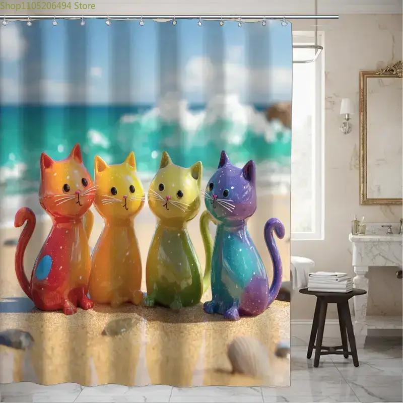 ستارة حمام ملونة بتصميم قطط قو - مراجعة Home Bathroom Decor Ideas وسعره