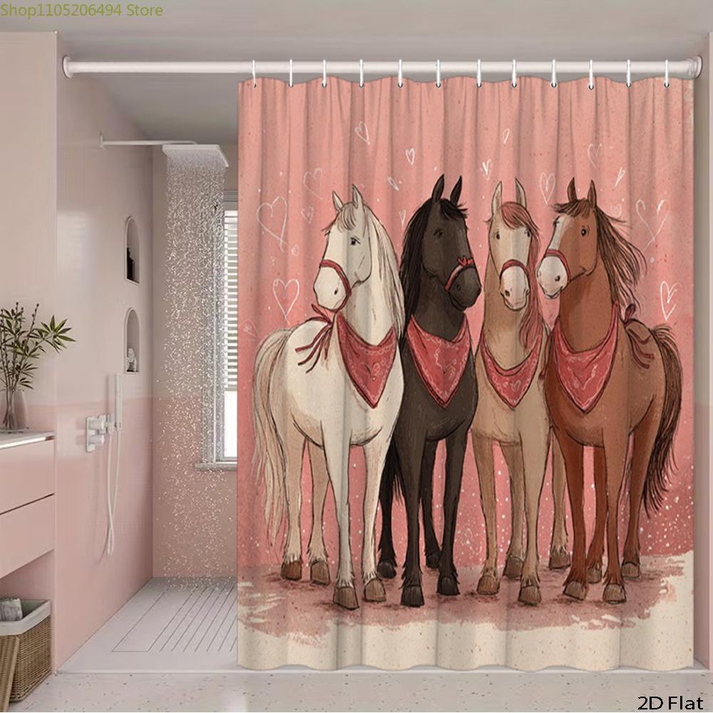 ستارة حمام بتصميم خيول لطيفة،  - مراجعة Home Bathroom Decor Ideas وسعره